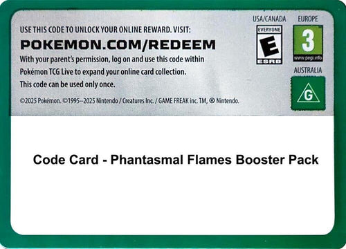 Code Card - Phantasmal Flames Booster Pack - ME02: Phantasmal Flames (PFL)